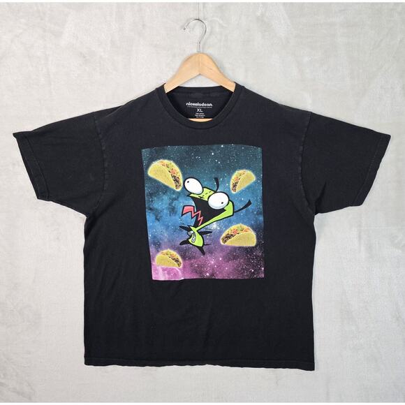 Nickelodeon Invader Zim Space Taco Black Short Sleeve Shirt Size XL Y2K Vtg - Picture 2 of 6